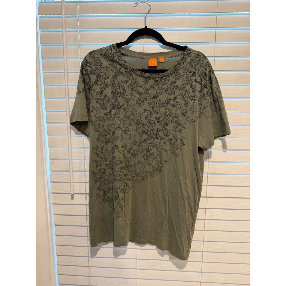 Hugo Boss Orange Mens Botanics Graphic Design Olive Green Pima Cotton T-Shirt L